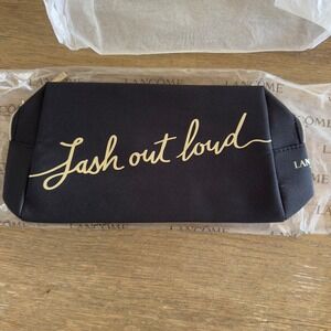 New LANCOME Paris Lash Out Loud zippered black cosmetic pouch-NWOT-Hot Pink Trim